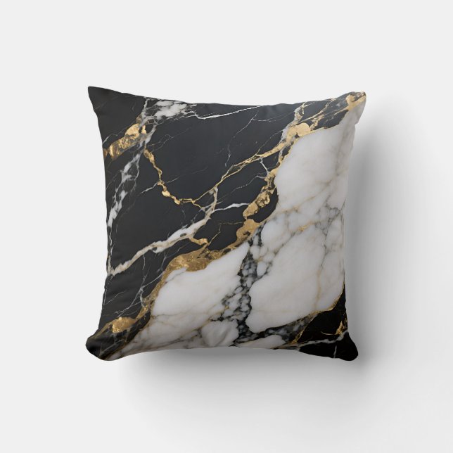 Svart Guld Marmor Ådror Lyx Abstrakt Kudde (Framsida)