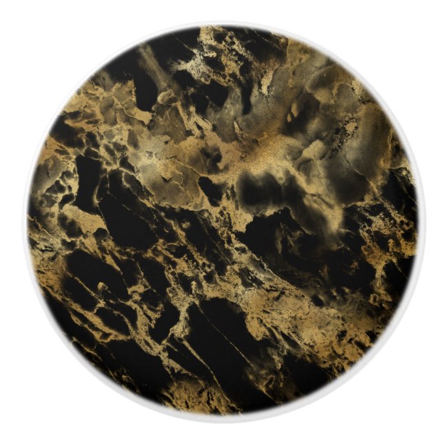 Svart Guld Marmor Agat Trendig Chic Modern Knopp (Framsidan)