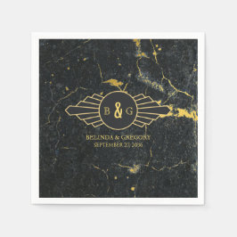 Svart Guld Marmor Art Deco Bröllop Pappersservett