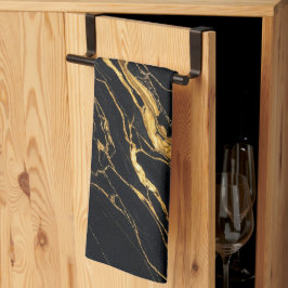 Svart Guld Marmor Elegant Modern Estetik Kökshandduk