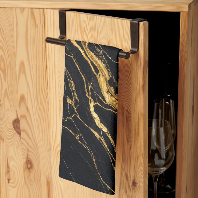 Svart Guld Marmor Elegant Modern Estetik Kökshandduk (Thirds Fold)