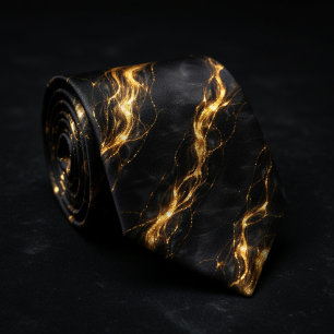 Svart & Guld Marmor Flytande Mönster Slips