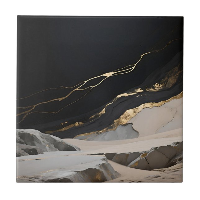 Svart Guld Marmor Landskap Kakelplatta (Framsidan)