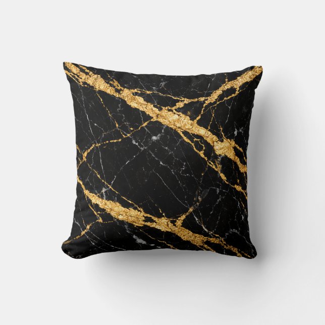 Svart Guld Marmor Luxe Mönster Kudde (Framsida)