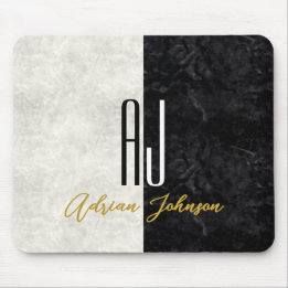 Svart Guld Marmor Monogram Musmatta