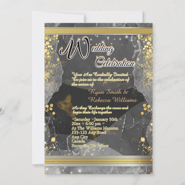 Svart & Guld Marmor Platt Kort  (Framsida)