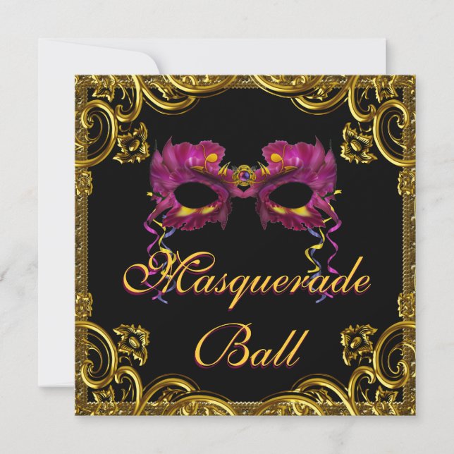 Svart Guld Maskerad Maskerad Fest Inbjudningar (Framsida)