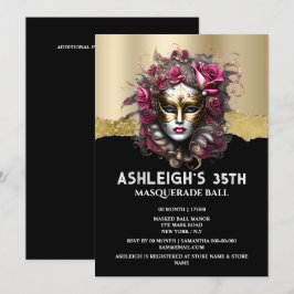 Svart guld maskerad rosa ros maskera elegant tjeje inbjudningar