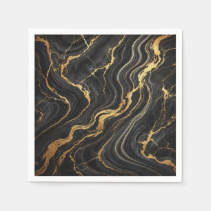 Svart & guld metallisk marmorerad look glamour pappersservett