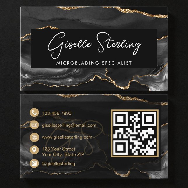 Svart Guld Microblading QR-kod  Visitkort (Skapare uppladdad)