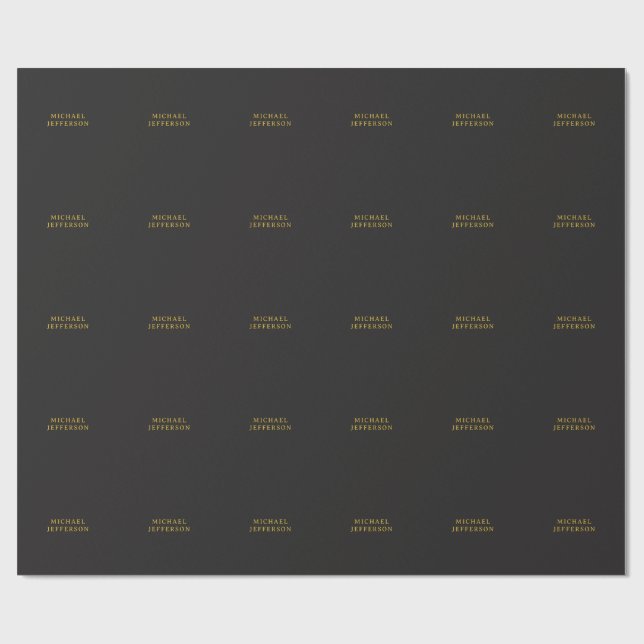 Svart & Guld Minimalistisk Enkel Modern Egen Namn Presentpapper (Platt)