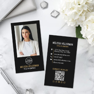 Svart Guld Minimalistisk Foto QR-kod Logotyp Visitkort