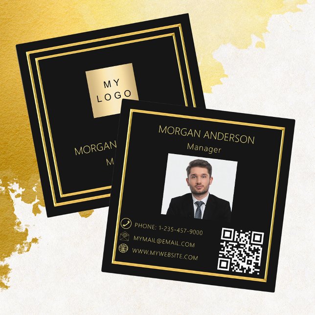 Svart guld-minimalistisk logotyp QR-kod Fyrkantigt Visitkort (Skapare uppladdad)