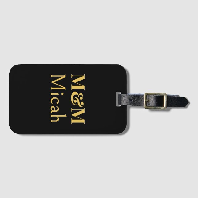 Svart Guld Minimalistisk Monogram Modern Lyx Bagagebricka (Framsida horisontal)