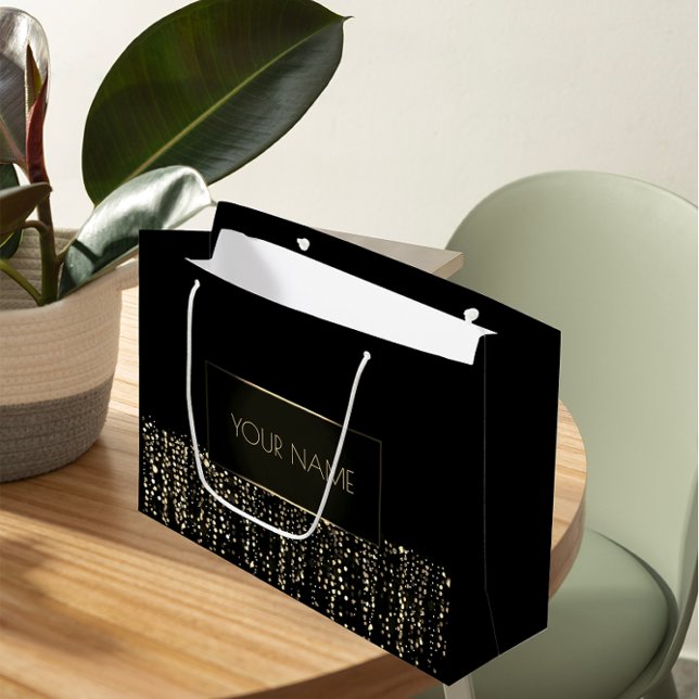 Svart Guld, minimalt Namn lyft för lyxmärke (Black Gold Minimal Name Luxury Branding Light Large Gift Bag)