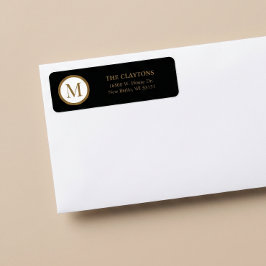 Svart & Guld Mittensigill Monogram Returadress Etikett