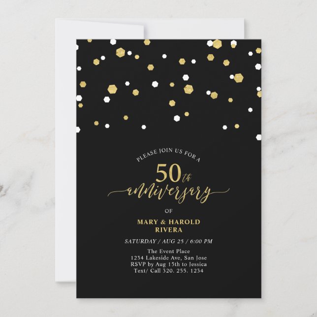 Svart & Guld Modern 50-års bröllopsjubileum-firand Inbjudningar (Framsida)