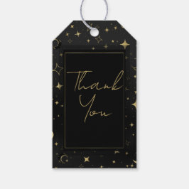 Svart & Guld Modern Celestial Moon Stars Bröllop Presentetikett