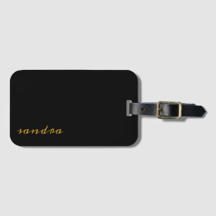 Svart Guld Modern Chic Script Flickaktigt Monogram Bagagebricka