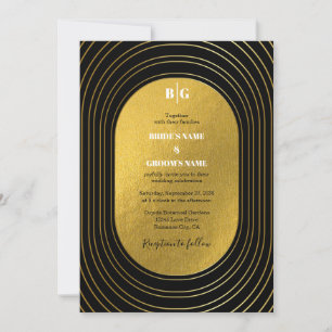 Svart & Guld Modern Minimalistisk Båge Bröllop Inbjudningar