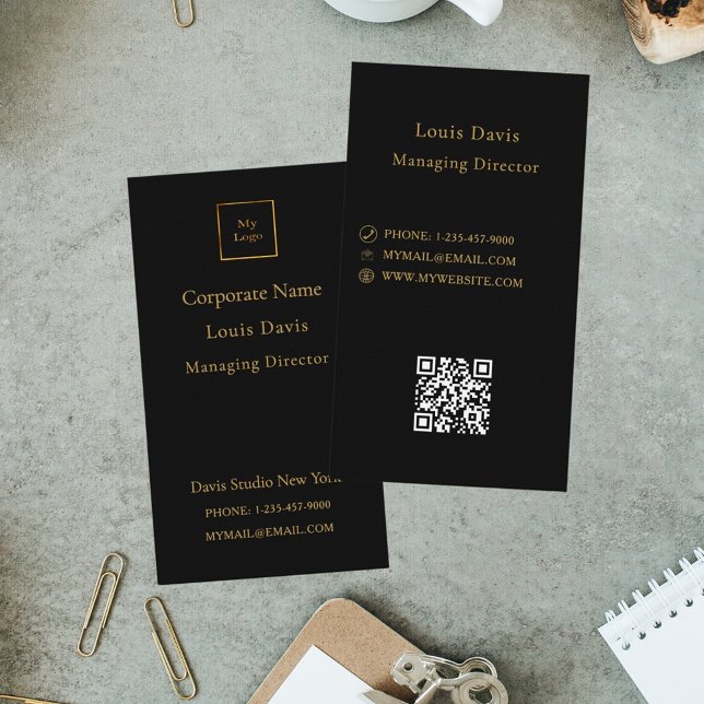 Svart guld modern minimalistisk premiumlogotyp visitkort (Skapare uppladdad)
