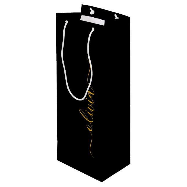 Svart Guld Modern Skript Feminint Monogram Namn (Baksidan Vinklad)