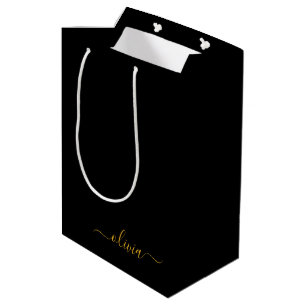 Svart Guld Modern Skript Flickaktig Monogram Namn