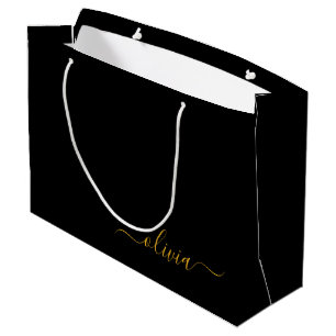 Svart Guld Modern Skript Flickaktig Monogram Namn