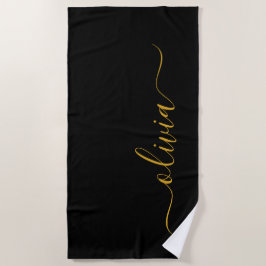 Svart Guld Modern Skript Flickaktig Monogram Namn