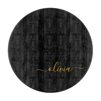Svart Guld Modern Skript Flickaktig Monogram Namn