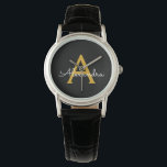 Svart Guld Modern Skript Flickaktig Monogram Namn Armbandsur<br><div class="desc">Svart och guld enkelt skript monogram namnbandsur. Detta gör den perfekta presenten för examen,  födelsedag,  bröllop,  brudshow,  årsdag,  baby shower eller möhippa för någon som älskar glamourös lyx och chic stilar.</div>