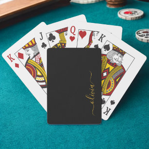 Svart Guld Modern Skript Flickaktig Monogram Namn Casinokort