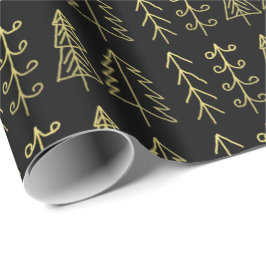 Svart guld- modernt julgranmönster presentpapper