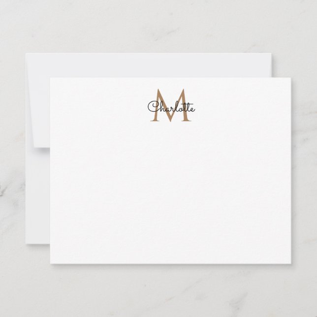 Svart Guld Monogram Elegant Feminint Skript Papper Anteckningskort (Framsida)