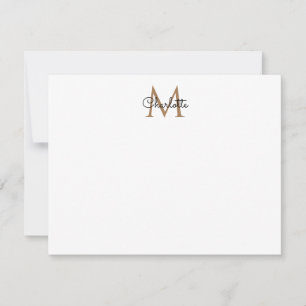 Svart Guld Monogram Elegant Feminint Skript Papper Anteckningskort