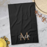 Svart Guld Monogram Elegant Flickaktig Handstil Kökshandduk<br><div class="desc">Elegant svart och guld monogram kökshandduk. Du kan anpassa namnet, monogrammet och anpassa typsnittet och färgerna för att skapa din egen unika design. Designad av Thisisnotme©</div>