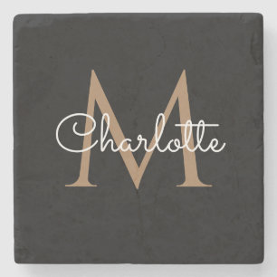 Svart Guld Monogram Elegant Girly Script Stenunderlägg