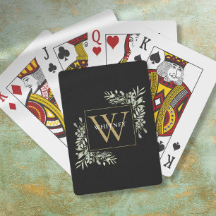 Svart Guld Monogram Grönska Personlig Casinokort