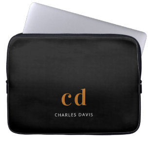 Svart guld monogram initails namn minimalist laptop fodral