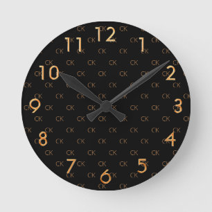 Svart guld monogram initialer-minimalistisk elegan rund klocka