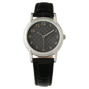 Svart guld monogram initialer-minimalistisk kvinna armbandsur