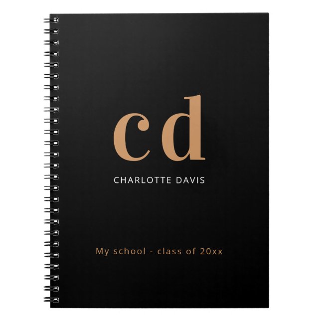Svart guld monogram initialer namn anteckningsbok (Framsidan)