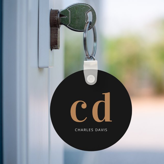 Svart guld monogram initialer namn nyckelring (Skapare uppladdad)