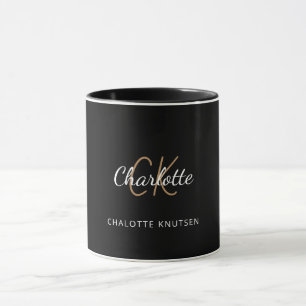 Svart guld monogram initialer-skript, elegant mugg