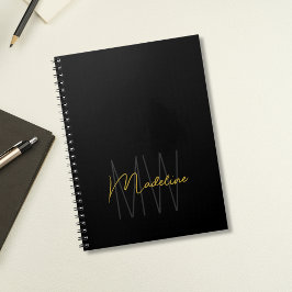 Svart Guld Monogram Modern Chic Anteckningsbok