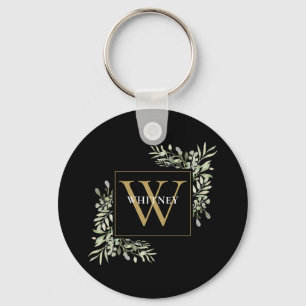 Svart Guld Monogram Modern Grönska Personlig Nyckelring
