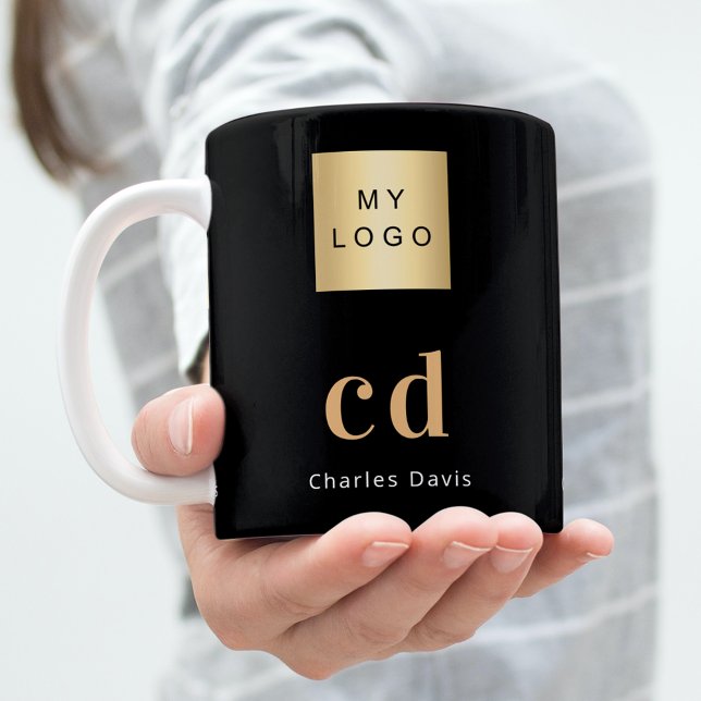 Svart guld monogram namn företag kaffemugg (Skapare uppladdad)
