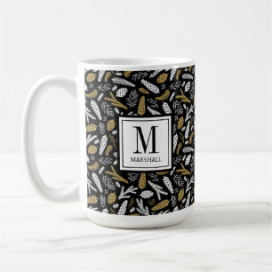 Svart Guld Monogram Namn Jul Holiday Kaffemugg