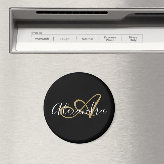 Svart Guld Monogram Namn Kryssningsdörr Magnet (In Situ (Dishwasher))