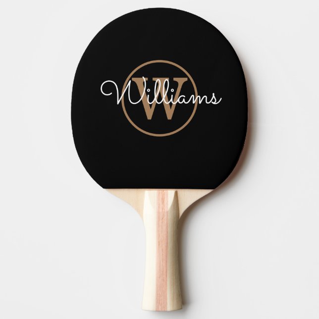 Svart Guld Monogram Skrift Pingisracket (Framsidan)